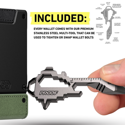PROOF Wallet | The Sentinel | Olive Drab Ballistic Nylon & Black Full Grain Leather with Dark Gunmetal
